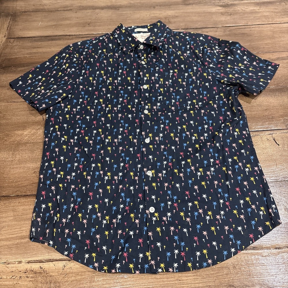 Penguin Button Up Shirt Palm Trees Heritage Slim Fit Short Sleeve Mens Medium